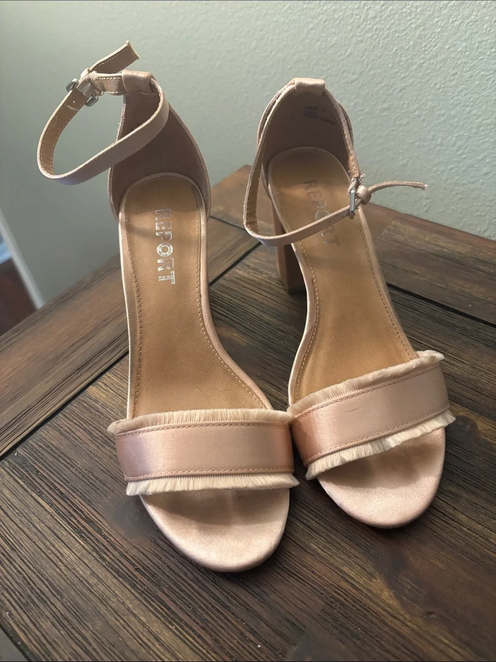 Report Blush Pink Block Heel Sandals with Ankle Strap
